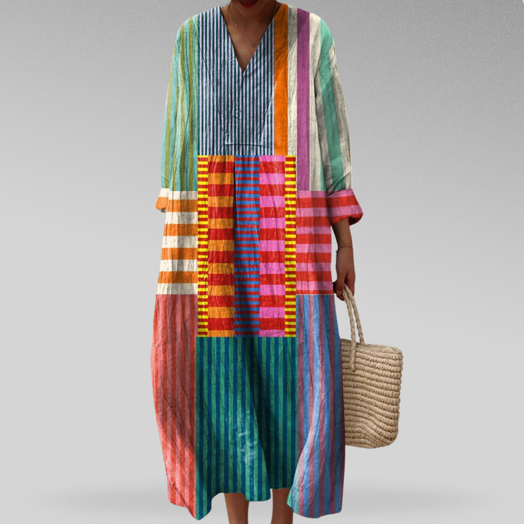 Urbana – Patterned Kaftan Dress with V-Neck